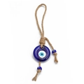 Pendentif mauvais œil en verre bleu avec nœud en corde de chanvre pour porte-clés - Style Disque Classique Œil Unique (BE254BU03)