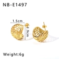 Detail of gold hollow grid ball earrings with intricate geometric pattern on white background - Hollow Mesh Sphere Style (NB-E1497) / Gold