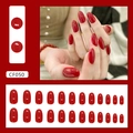Set di 24 unghie finte rosse lucide a mandorla con diverse dimensioni incluse - Forma Ovale/Mandorla / 24 Pezzi/Set / Rosso Tè Brillante (Stile Colla)