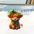Cute St. Patrick's Day highland cow acrylic ornament with green hat and shamrock charm - 12-St. Patrick's Day Cow