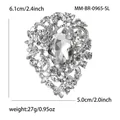 Silver heart flower brooch with clear rhinestones and water drop stone, 6.1cm x 5.0cm - Silver