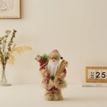 Standing Santa Claus doll in red knitted clothes with wooden skis and fur boots - Knitted Red Outfit With Skis / 30cm