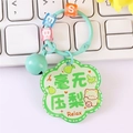 Schattige mintgroene kat sleutelhanger met letters en een bel op een toetsenbord - Geen druk (Groene peer)