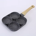 Padella a 4 fori in pietra maifan grigia con manico in legno per uova colazione - Padella per Uova Nera Classica a 4 Fori / Nero