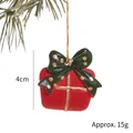 Mini ornement de sapin de Noël en forme de boîte cadeau rouge avec un nœud vert - Boîte Cadeau Rouge