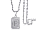 Silver square pendant necklace with embossed letter B on a twisted rope chain for men - Silver - Q