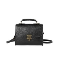 Vintage black embossed crossbody bag with floral pattern and bronze metal lock - Black