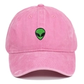 Cappellino da baseball in cotone rosa lavato con ricamo alieno verde per protezione solare - Rosa
