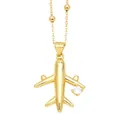 Creative gold airplane pendant necklace with beaded chain and zircon accent - Streamlined Airplane-Single Stone (Style D)
