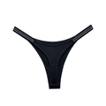 Sexy black ice silk thong with striped elastic straps and low-waist t-back design - S / Black
