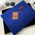 Thick Klein blue cashmere-feel scarf with elegant fringe detail and a leather logo label - 35# Royal Blue