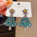 S925 silver needle Christmas tree earrings with colorful rhinestones and gold star - Multi-color Rhinestone Star Tree Style