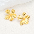 Exquisite gold floral stud earrings featuring delicate flower petals on a white stone base - Gold Flower Style (6278701HB)