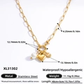 18K gold plated stainless steel chain with pearl, heart, and crystal letter G pendant - XL31302(Random Letters)