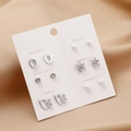 Detail view of 6-pair silver earring set with pearls and studs on weekday card - Silver Heart Rudder