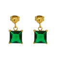 Golden stainless steel geometric earrings with green square zircon stone pendants - Square-Green