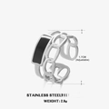 Anillo de cadena ajustable de acero inoxidable con esmalte rectangular negro - Acero Negro Esmalte