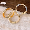 Three-piece acrylic and gold metal tube bracelets in amber, beige, and grey marble - White-Coffee (Set of 3)