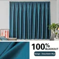 Cortina opaca azul agua profundo con velcro y textura de tela lisa de alta gama - Black Beni 100% Blackout [azul Oscuro] / 20 Metros De Ancho * 17 Metros De Alto (una Pieza)