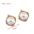 Ciondolo quadrato con perla e cornice dorata per gioielli fai-da-te, misura 19mm - Quadrato Rotondo - Oro 【2 Pezzi/Confezione】
