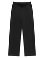 Men's minimalist black straight-leg casual pants with elastic waist and side pockets - Black
