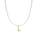 Elegant pearl necklace with gold letter L pendant pavé set with sparkling zircons - L