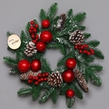 Christmas wreath with green pine needles, red berries and pine cones on grey background - 45cm Full Wreath (No Light)