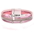 Pink bohemian multilayer leather bracelet with crystal cross and silver magnetic clasp - Bohemian Pink Cross