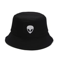 Bob classique en coton noir avec broderie alien blanche pour protection solaire d'été - M (56-58cm) / Noir + Motif Blanc