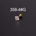 Clou d'oreille carré en zircon avec sertissage à 4 griffes en finition dorée - Carré / 4mm / Or