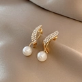 Elegant s925 silver needle pearl stud earrings with gold plating and sparkling crystals - Gold Luxury Full Diamond Round Large Pearl Earrings