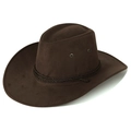 Chapeau de cowboy western marron foncé en daim avec ruban tressé et large bord - 58cm Taille Unique / Corde Double Couleur Café Foncé