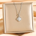 Titanium steel clover necklace with white mother-of-pearl and cubic zirconia inlay - Mother Of Pearl Clover / Silver