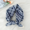 Dark blue and white geometric linen scarf with beige lace edges and vintage floral accents - Navy Round Geometric