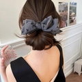 Fermaglio per capelli a doppio fiocco grigio con stampa floreale per coda di cavallo - Molletta per Capelli Grigia Con Stampa a Fiocco / Grigio