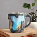 Creative 3D relief crystal coffee mug with blue gradient mountain texture and handle - Gradient Blue