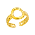 Minimalist 18k gold plated stainless steel open ring with textured braided band - Style 4799-Oval Hollow Woven
