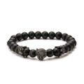 Men's matte volcanic stone bracelet featuring a micro-paved leopard head and crown beads - Micro-pave Leopard Head