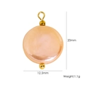 Peach-colored natural stone bead earring pendant with gold accents and top loop detail - Peach Flat Round Bead