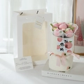 Handmade crochet peach bouquet in white plush wrap with gift bag and card - 6 Peaches Bouquet + Bag + LED