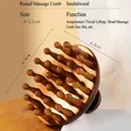 Detail view of sandalwood massage comb with 8.5cm x 6.5cm dimensions and round wooden teeth - Gold Sandalwood 28-Pin Tooth Massage Comb