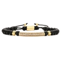Adjustable black hematite beaded bracelet with micro-pave zircon gold bar and matte beads - Matte Stone with Micro Pave Zirconia Bar / Black/Gold