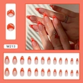 Vibrant orange almond press-on nails with flame pattern and french tip design 24pcs set - Ripple French (W213) / Glue Type