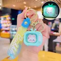 Luminous mint green TV rabbit keychain with blue yellow gradient silicone strap - Mini Glowing TV-Blue