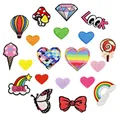 Close-up of vibrant embroidery patches featuring colorful hearts, rainbows, and icons - 20 Pieces Full Set (卡通爱心布贴组合20个装)