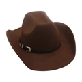 Chapeau de cowboy marron foncé avec bande en cuir noir et boucle argentée ciselée - Café (Ceinture en cuir et boucle argentée)