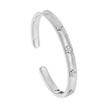 S925 sterling silver open bangle with matte texture and five sparkling floral zircon charms - 925 Silver / White Gold