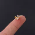 Golden double heart cartilage stud earring with rainbow cubic zirconia on fingertips - Double Heart Aurora Gemstone Style (HSPJ308-4#G) / Gold