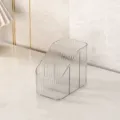Transparent 3-grid desktop organizer for cosmetics, makeup brushes, and stationery storage. - 3 Compartments / Clear