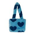 Cute light blue plush tote bag with dark blue heart patterns for autumn and winter - Blue Heart